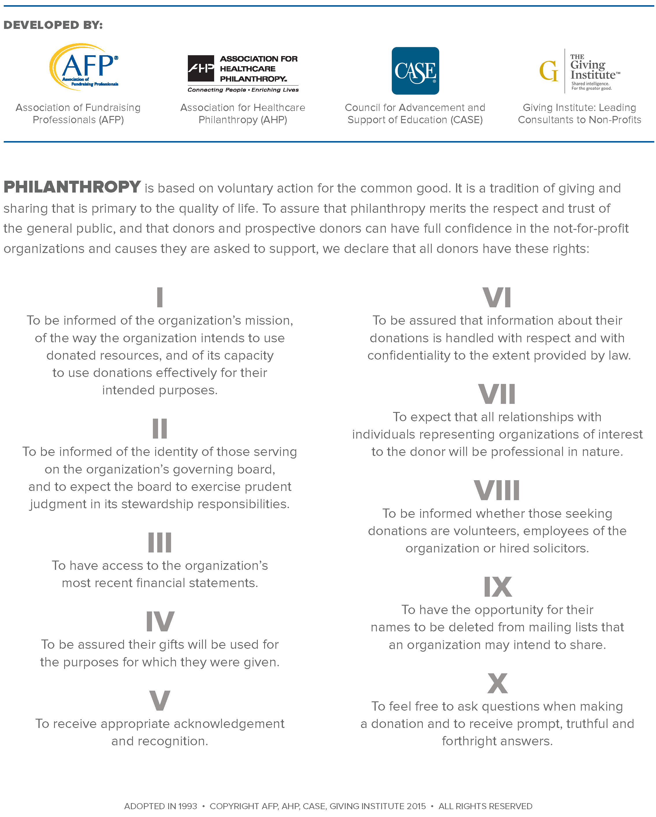 Donor Bill of Rights Donor Bill of Rights